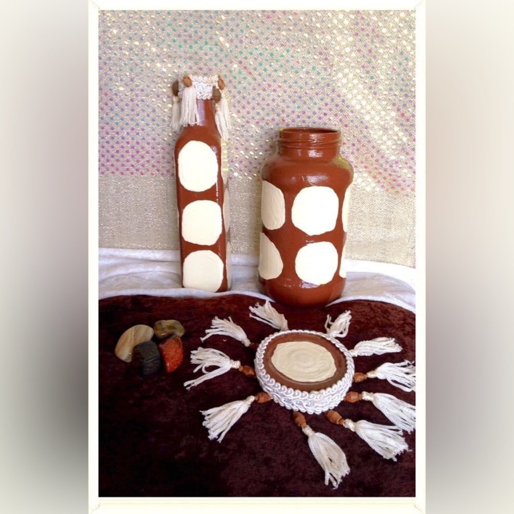Hand Crafted Gingerbread Pillows &Upcycled Glass Jar &Bottle Set Heavenly Warmth - Picture 8 of 11